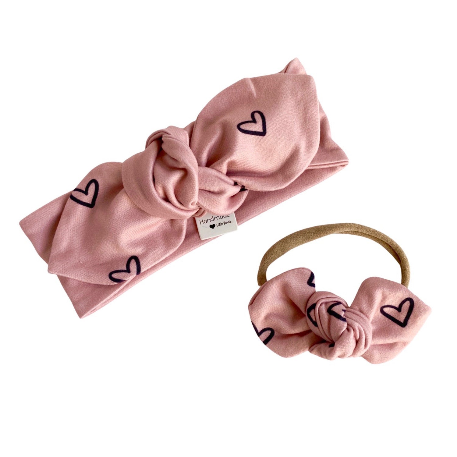 Black Hearts on Dusty Pink Bummies and/or Headbands