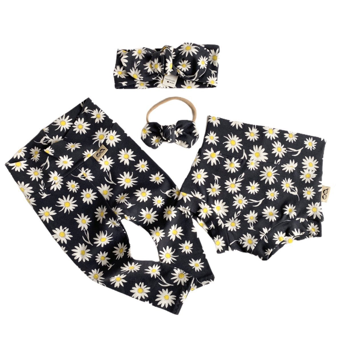 Daisies on Off Black Leggings and/or Headbands