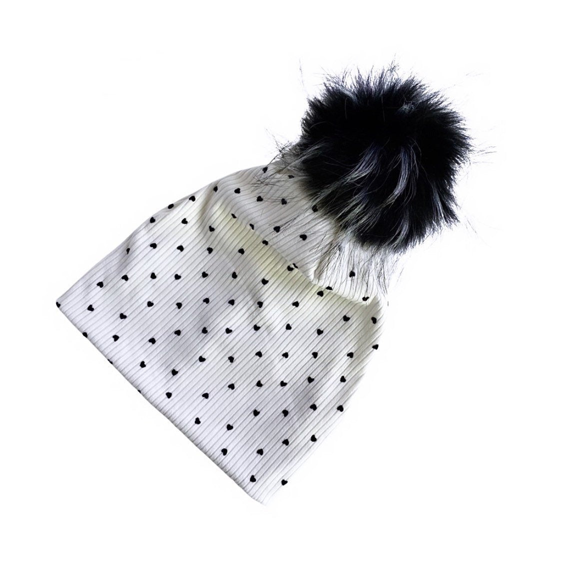 Petite Hearts White Ribbed Fur Pom Pom Hat and/or Infinity Scarf