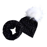 Petite Heart Black Ribbed Faux Fur Pom Pom Hat and Infinity Scarf