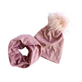 Petite Heart Dusty Rose Ribbed Faux Fur Pom Pom Hat and Infinity Scarf