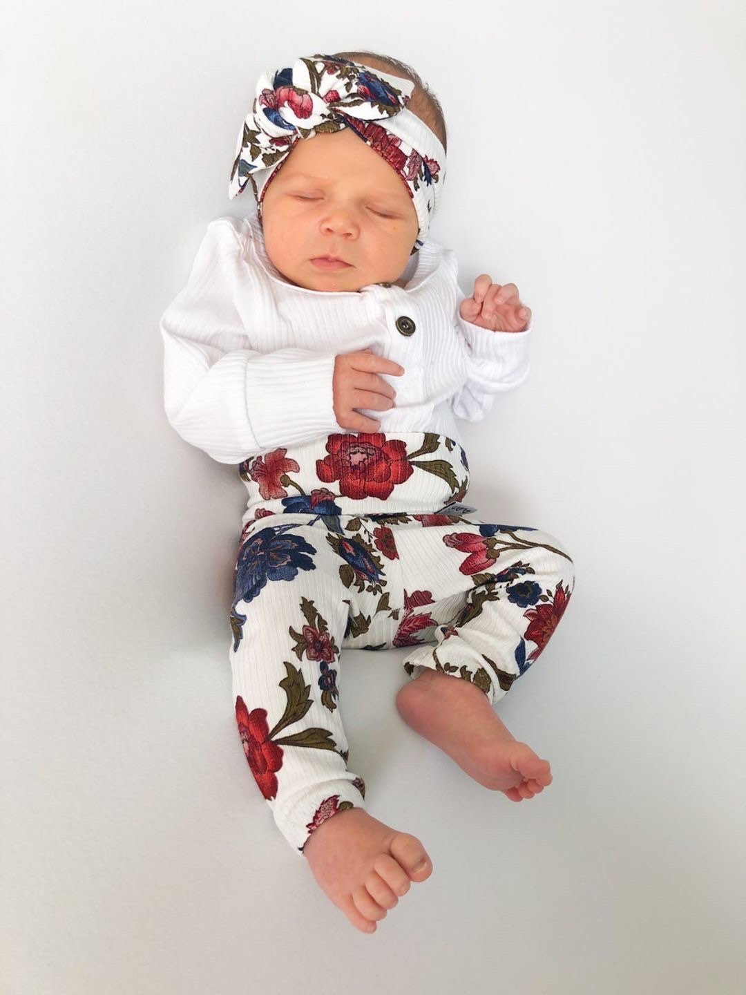 Floral Rib Leggings on Ivory and/or Headbands
