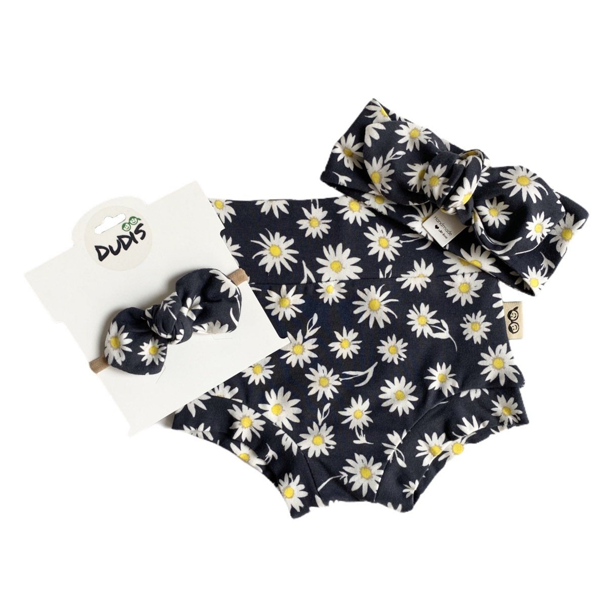 Daisies on Off Black Bummies and/or Headbands