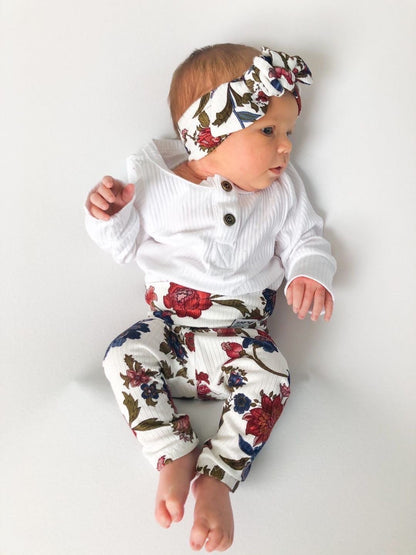 Floral Rib Leggings on Ivory and/or Headbands