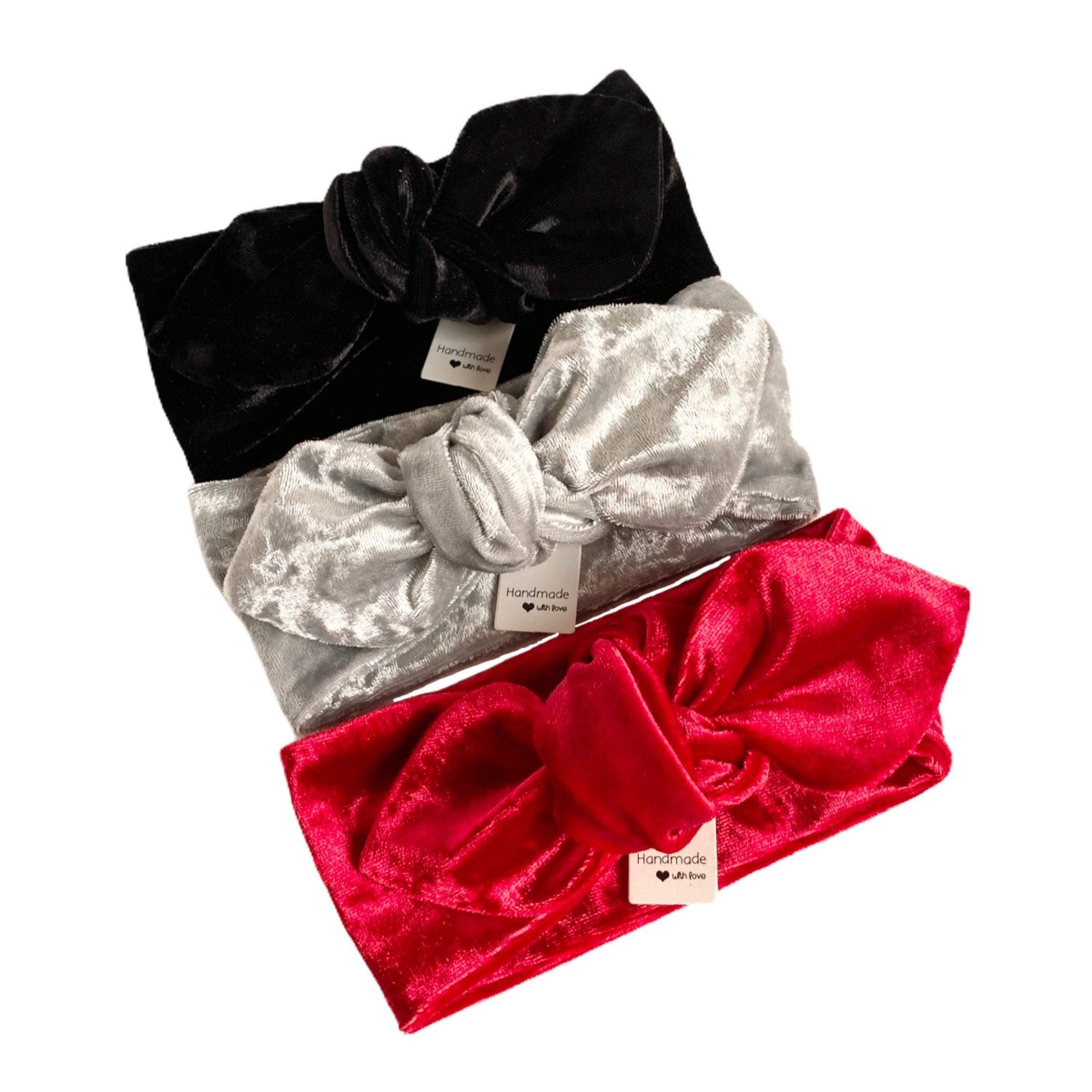 Velvet Black, Silver Grey, Red - Top Knot Headbands