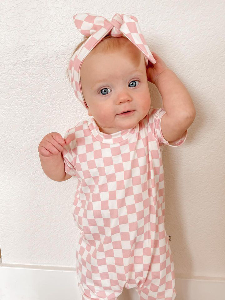 Pink Retro Checkered Harem Romper