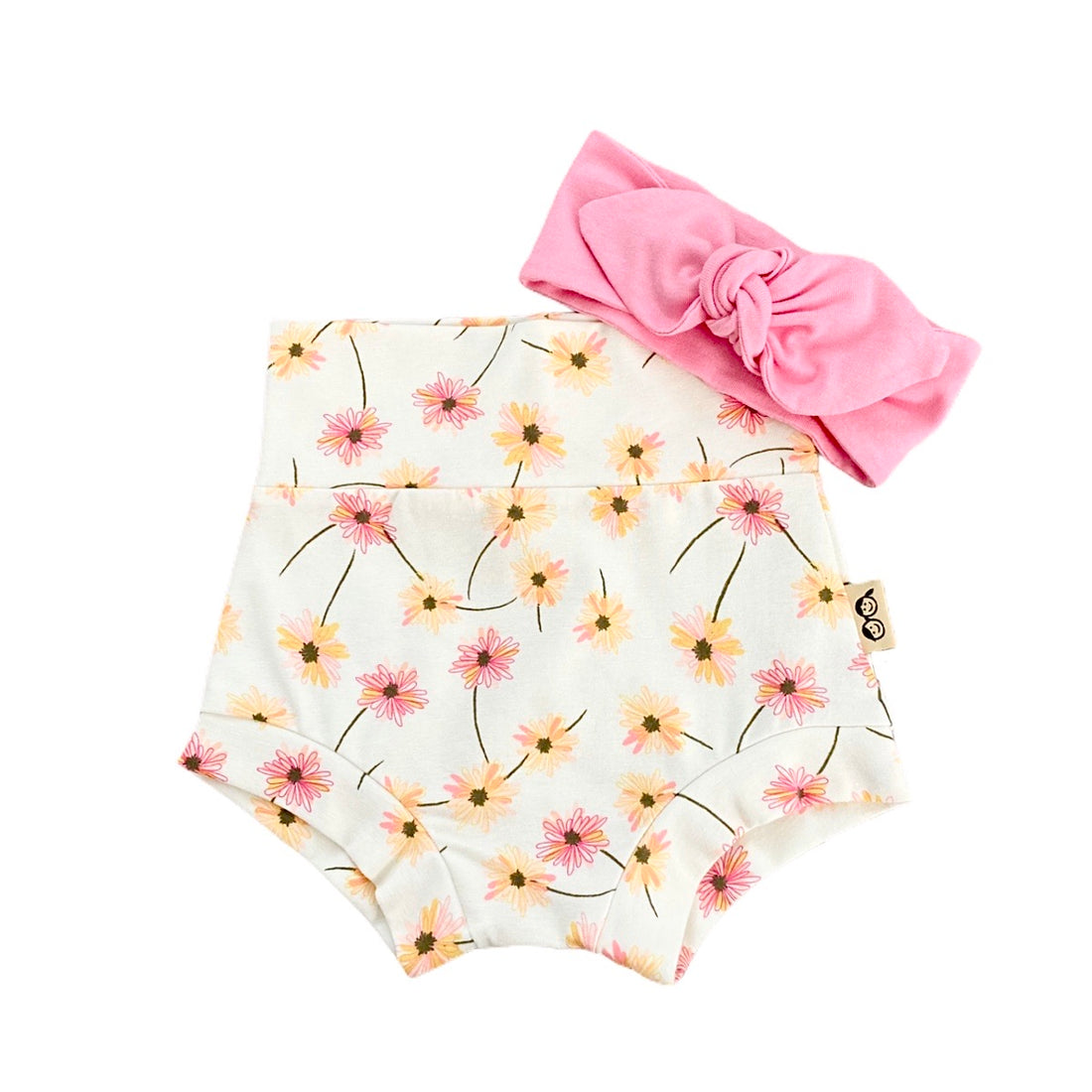 Cream Floral Mix and Match Bummies with Pink Headband