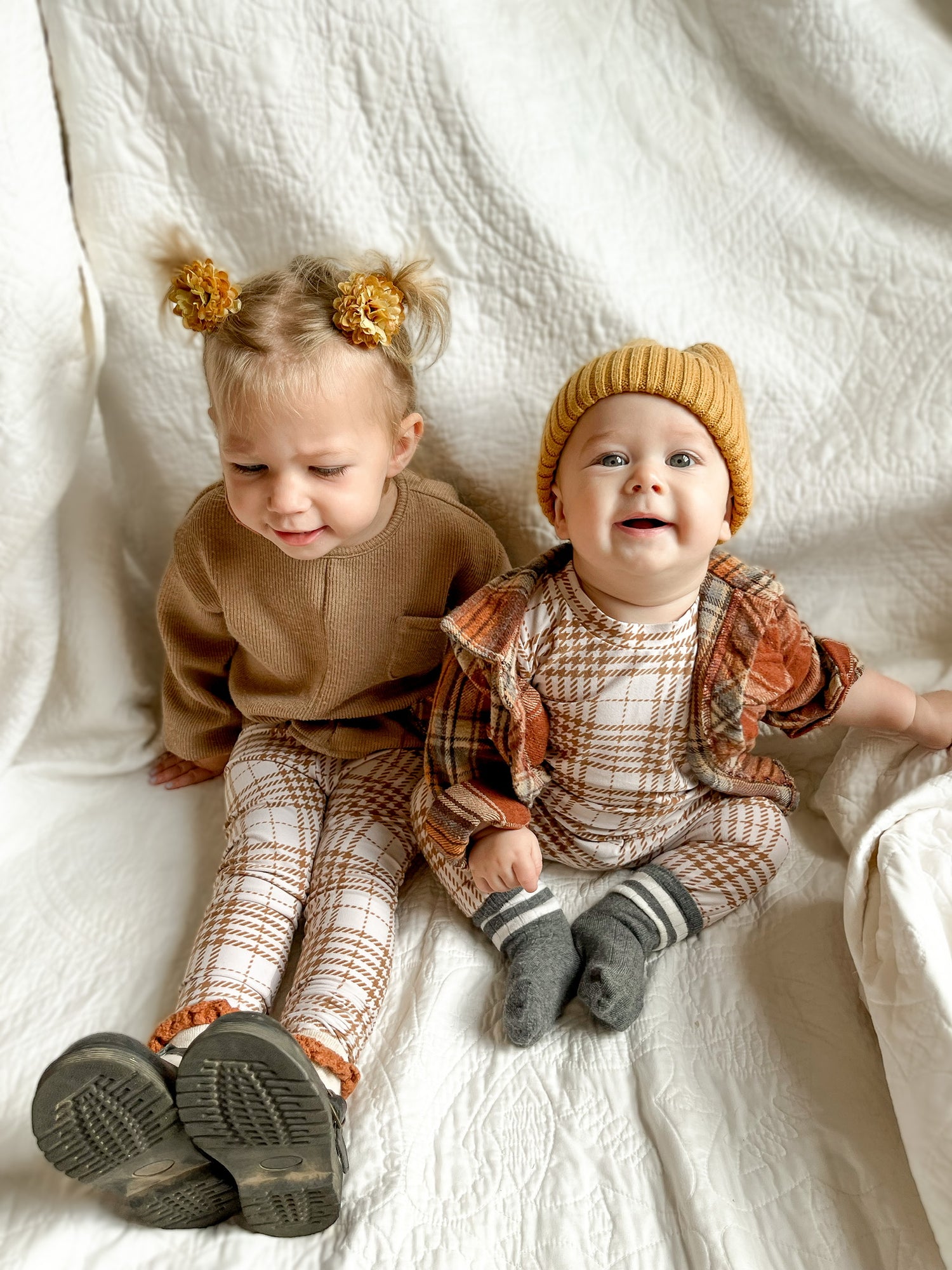 Neutral Plaid Leggings and/or Headbands