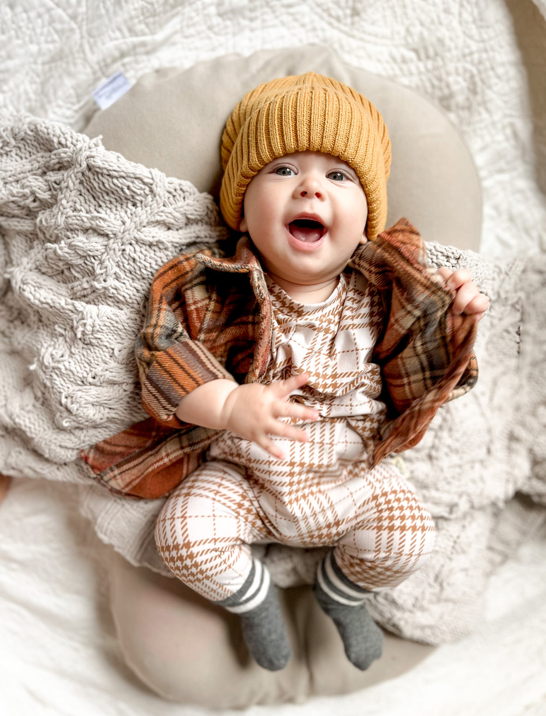 Neutral Plaid Harem Romper